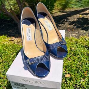 Jimmy Choo Navy Peep-Toe Heels 39